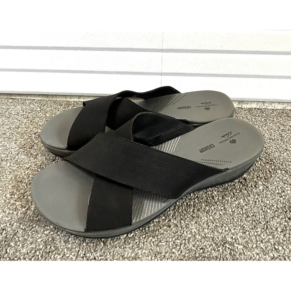 Clarks Cloudsteppers Arla Elin Sandals Women's 9 Black Cross Straps NWOB - Picture 5 of 10